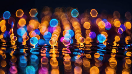 Colorful bokeh lights on black background. Abstract blurred background.の素材
