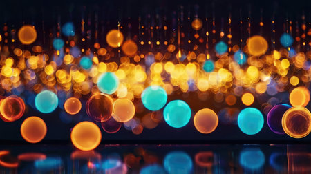 Colorful bokeh lights on black background with copy space.の素材