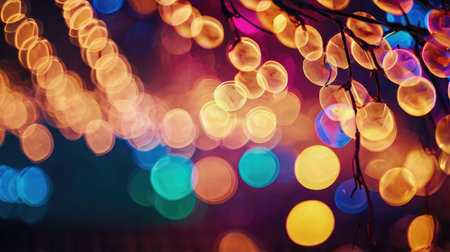 Abstract circular bokeh background of Christmas tree lights at night.の素材