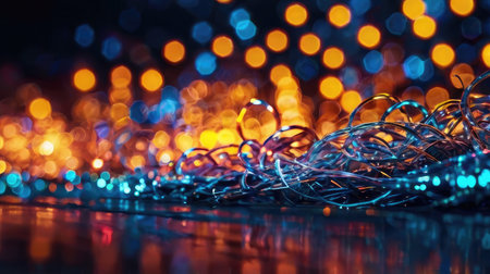 Colorful christmas lights on a dark background with bokehの素材