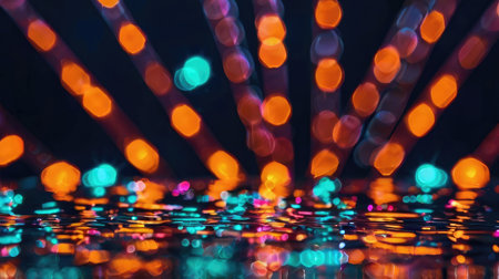 defocused bokeh of lights on black background, abstract backgroundの素材