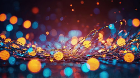 abstract background with bokeh defocused lights and rays of lightの素材