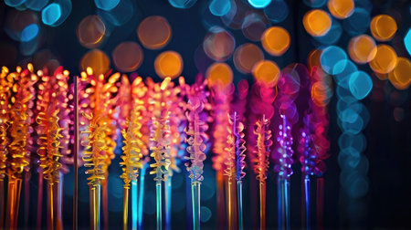 Colorful incense sticks with bokeh background, close upの素材
