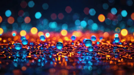Colorful bokeh background with water drops. 3d renderingの素材