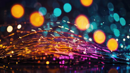 bokeh abstract background with fiber optic light strands, technology conceptの素材