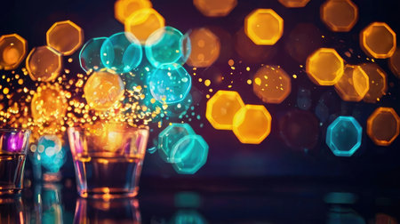 Colorful party lights on dark background. Bokeh effect.の素材