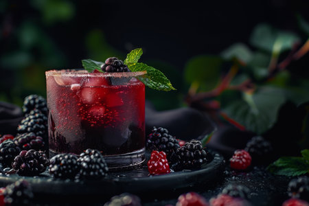 An image of delicious blackberry juice, perfect for posters or advertising.の素材