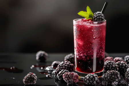 An image of delicious blackberry juice, perfect for posters or advertising.の素材