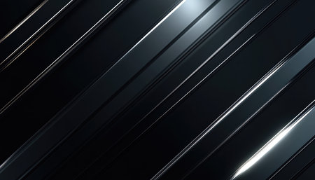 Illustration of a dark, diagonal pattern with  reflective metallic lines. The diagonal lines create a contemporary design with contrasting tones of black and silver. The lines overlap in a stylized manner, creating an intriguing visual effect. The overall visual impression is one of sophistication and elegance, with a touch of futurism.の素材
