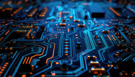 Close up of electronic circuit board. Technology background. Selective focus.の素材