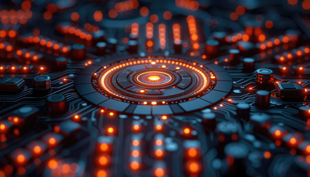Circuit board close-up. Technology background. 3d renderingの素材