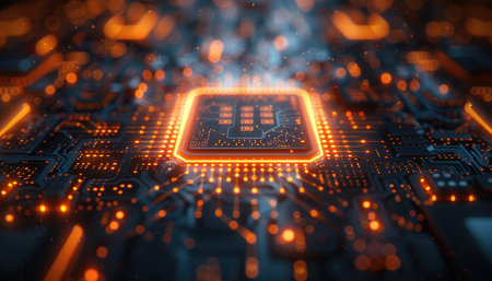Circuit board close-up. Technology background. 3d renderingの素材