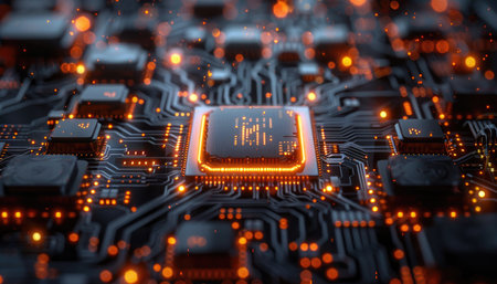 Close-up of electronic circuit board. Technology concept. 3D Renderingの素材