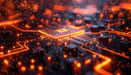 Circuit board close-up. Technology background. 3d renderingの素材