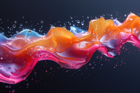 Colorful paint splashes on black background. 3d render illustrationの素材