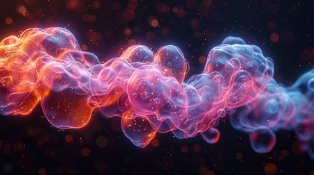 Abstract 3d rendering of glowing particles with depth of field and bokehの素材