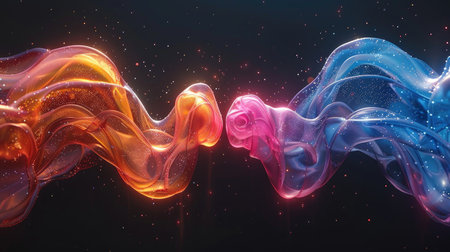 3d illustration of abstract wavy background with glowing particles in spaceの素材