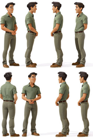 3d art, man 40 years old, different angles, character sheet, polo shirt, full body, pixar style, with white background --ar 2:3 --v 6 Job ID: dea3f772-9e4a-460b-a91e-401ffd2fa8a7の素材