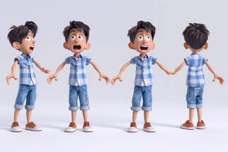 3D Illustration of a Group of Kids with Various Emotionsの素材