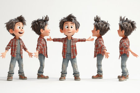 Group of little boys with different emotions on white background. Studio shot.の素材