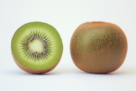 Kiwi fruit isolated on white background. Kiwi cut in halfの素材