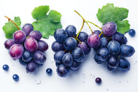A realistic photo of large grapes with water droplets on them, a whole grapes, with a white background laid flat --ar 3:2 --style raw --v 6.1 Job ID: 431a8d61-6e43-4347-a1dc-989b9568f681の素材