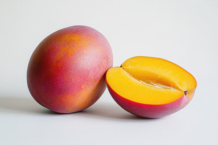 Mango fruit isolated on white background with copy space for text.の素材