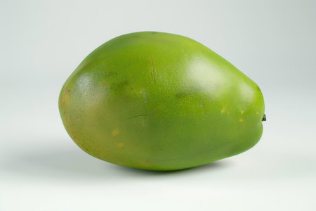 Green mango on a white background. Studio shot. Isolated.の素材