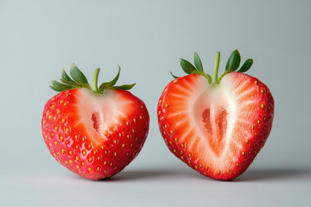 Strawberry on white background. Fresh red berry with green leaves.の素材