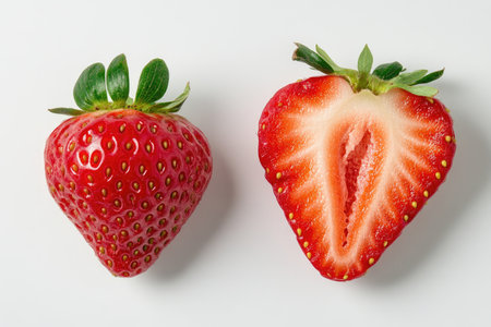 Strawberries isolated on white background. Flat lay, top viewの素材