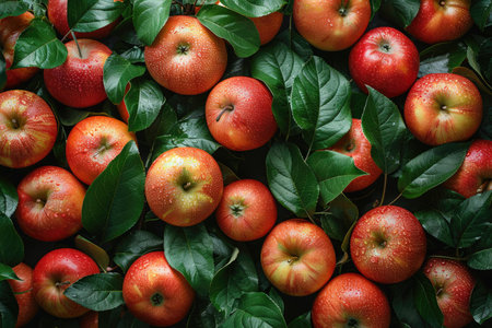 apples pattern background, leaves background texture and detailed, no people or faces, flat lay composition, high resolution photography, wide angle, shot in the style of Canon EOS5D Mark III camera, 8k. --ar 3:2 --stylize 1000 --v 6 Job ID: c45c5318-d70a-4ae9-88b4-ba98c3c388baの素材