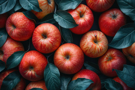 apples pattern background, leaves background texture and detailed, no people or faces, flat lay composition, high resolution photography, wide angle, shot in the style of Canon EOS5D Mark III camera, 8k. --ar 3:2 --stylize 1000 --v 6 Job ID: 7528edcf-79c3-4c2e-ac35-c1e4a193385fの素材