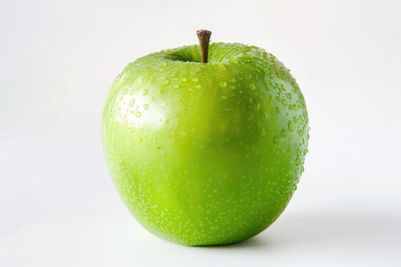 Green apple isolated on white background. Studio shot. Close up.の素材