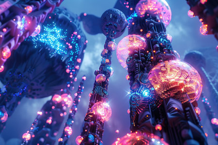 Futuristic glowing abstract background with neon light. 3d renderingの素材