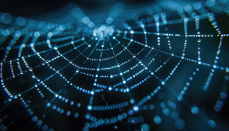 spider web with dew drops close-up, abstract backgroundの素材