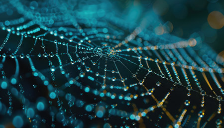 spider web with dew drops close up, shallow depth of fieldの素材