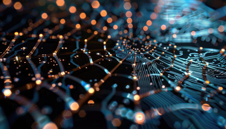 Circuit board futuristic server code processing. Abstract computer technology background. 3d renderingの素材