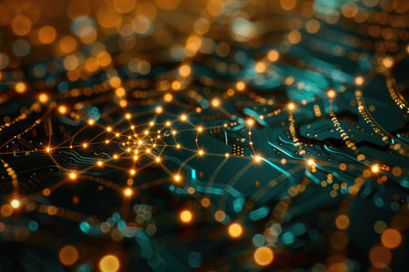 Abstract technology background with circuit board and bokeh. 3d renderingの素材