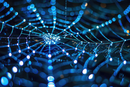 spider web with bokeh light in the dark, abstract backgroundの素材