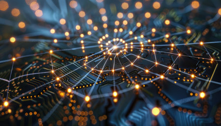 Circuit board close-up. Technology background. 3d renderingの素材