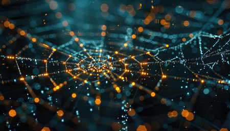 Abstract 3d rendering of network connection structure. Futuristic background with depth of field.の素材