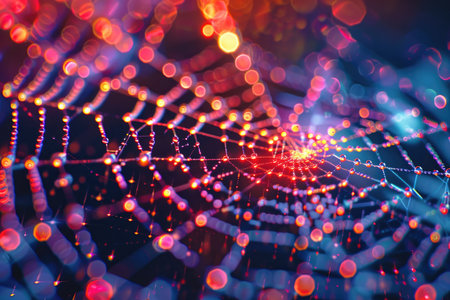 spider web with dew drops close-up, abstract backgroundの素材