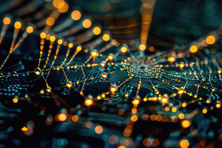 abstract background with circuit board and bokeh, technology conceptの素材