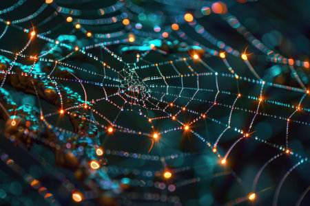 spider web with dew drops close-up, shallow depth of fieldの素材