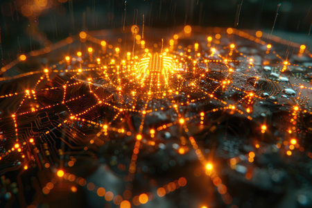 Circuit board close-up. Technology background. 3d renderingの素材