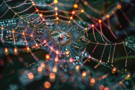 spider web with dewdrops close-up macro photographyの素材