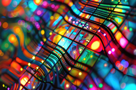 Abstract colorful background with bokeh defocused lights and lines.の素材
