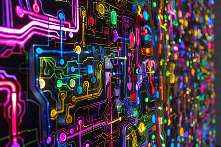 Futuristic digital circuit board on the wall. 3d renderingの素材
