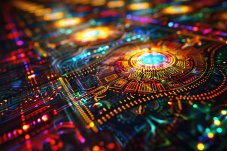 Futuristic technology circuit board, computer generated abstract background, 3D renderingの素材
