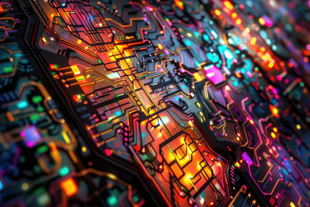 Circuit board close-up. Technology background. 3d renderingの素材
